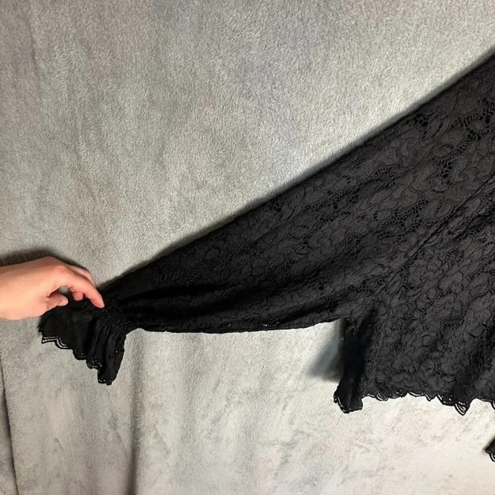 Free People Top Womens Extra Small Black Lace Whimsigoth Dark Fairy Romantic